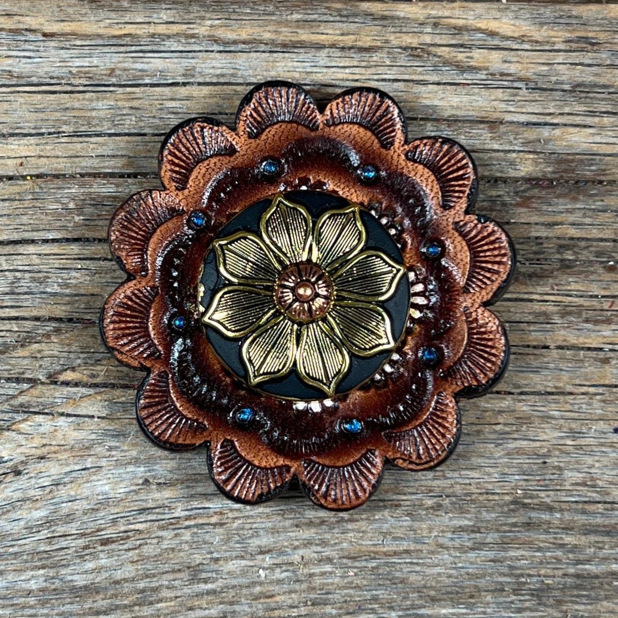 Black &amp; Gold Sunflower Western Concho W125