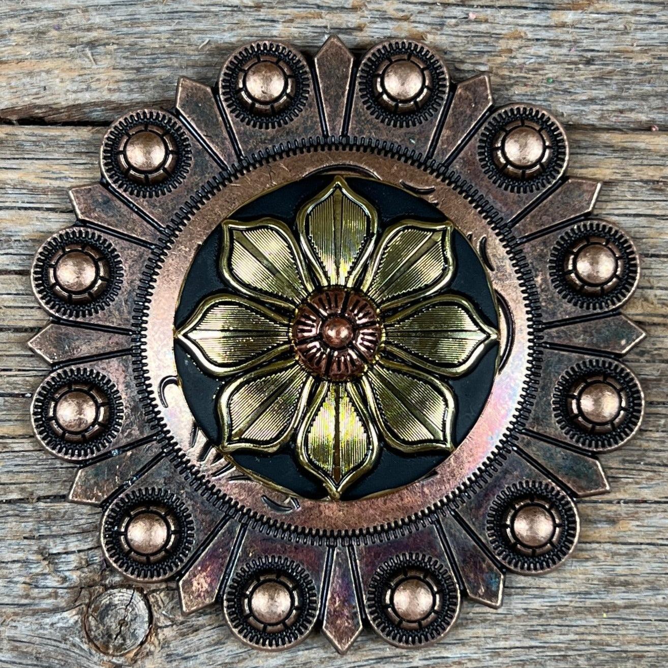 Black &amp; Gold Sunflower Western Concho W125