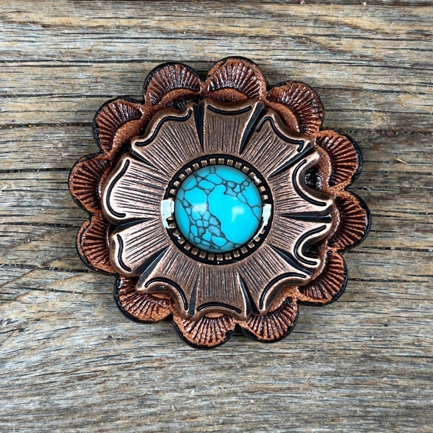 Copper Turquoise Round Western Concho W128