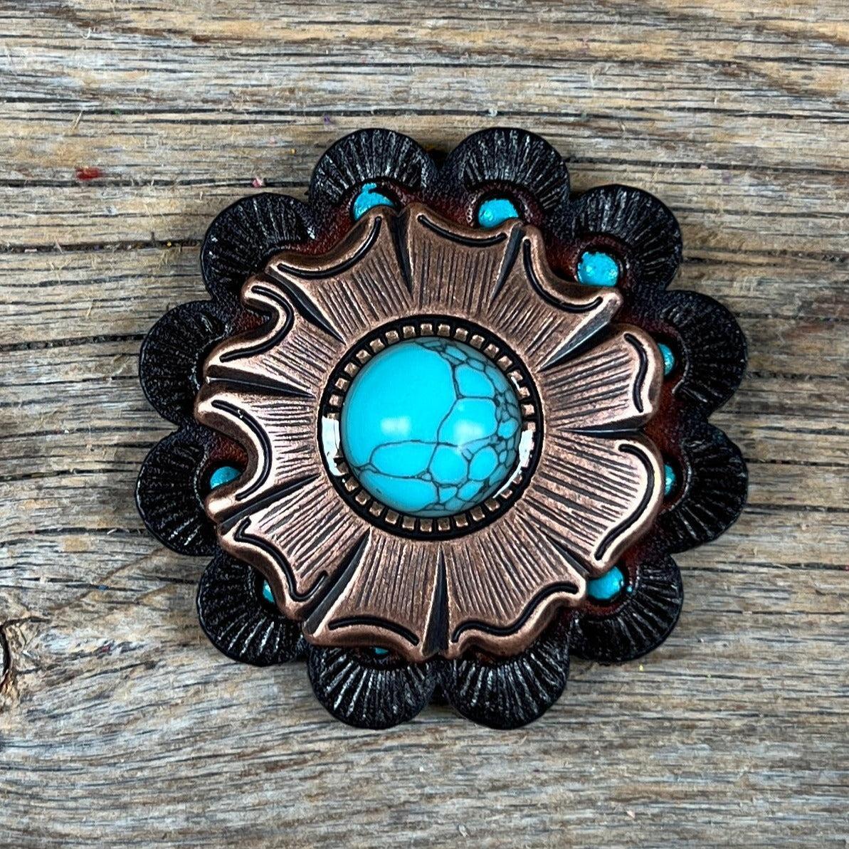 Copper Turquoise Round Western Concho W128