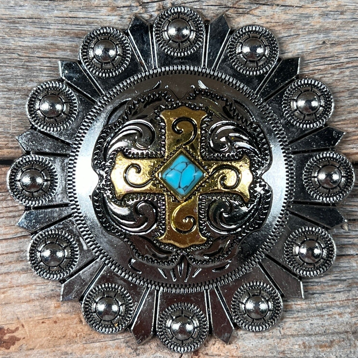 Antique Silver &amp; Gold Western Concho W189