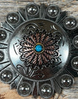 Antique Silver and Copper Floral Western Concho W220