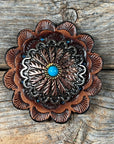 Antique Silver and Copper Floral Western Concho W220