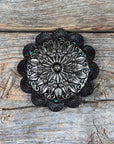 Antique Silver Floral Pinwheel Western Concho W227
