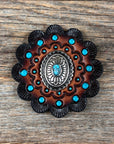 Antique Silver Oval Floral Turquoise Western Concho W237