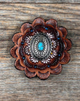 Antique Silver Oval Floral Turquoise Western Concho W237