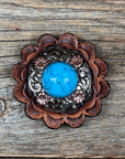 Antique Silver Turquoise Copper Floral Western Concho W222
