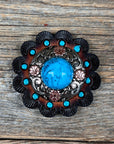 Antique Silver Turquoise Copper Floral Western Concho W222