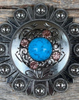 Antique Silver Turquoise Copper Floral Western Concho W222