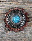 Antique Silver Turquoise Dot Western Concho W232