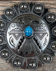 Antique Silver Turquoise Thunderbird Concho W181