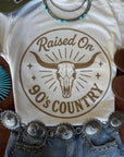 Raised On 90's Country Steer Skull Graphic Tee