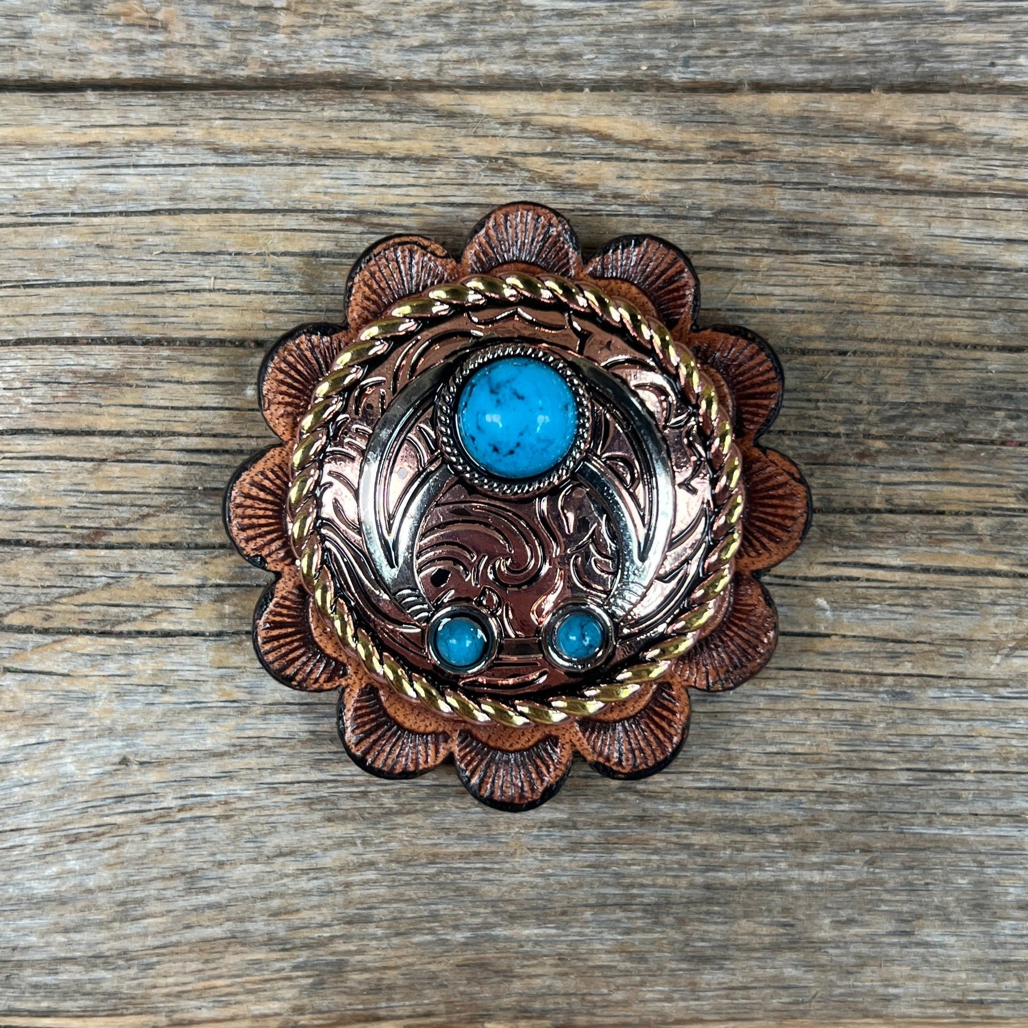 Copper Turquoise Blossom Western Concho W206