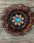 Copper Turquoise Sunflower Western Concho W188