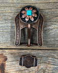 Copper Turquoise Sunflower Western Concho W188