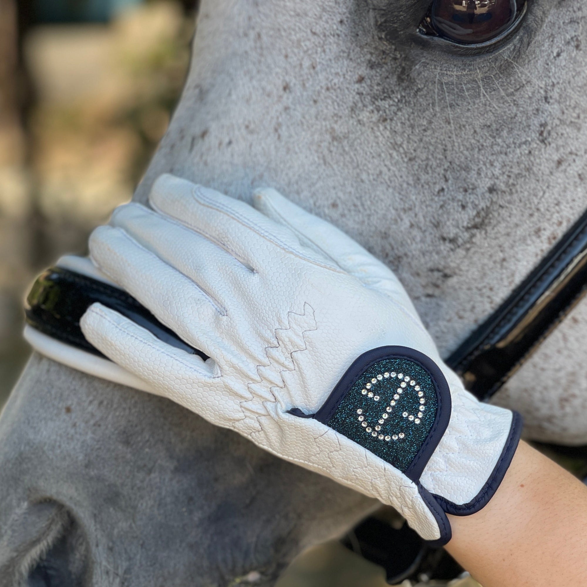 Halter Ego® Competition Gloves - Bermuda Blue Glitter &amp; Crystal Logo
