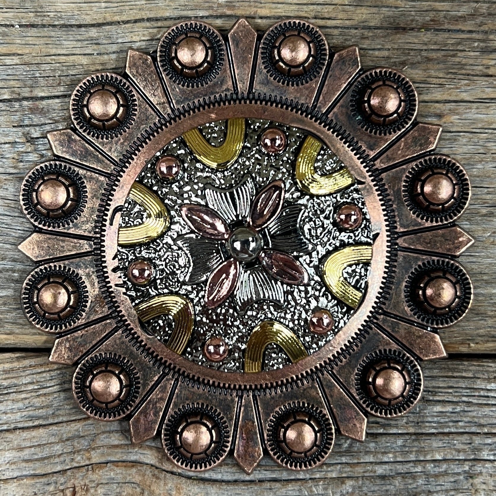 Floral Dots Antique Silver Western Concho W147