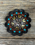 Floral Dots Antique Silver Western Concho W147