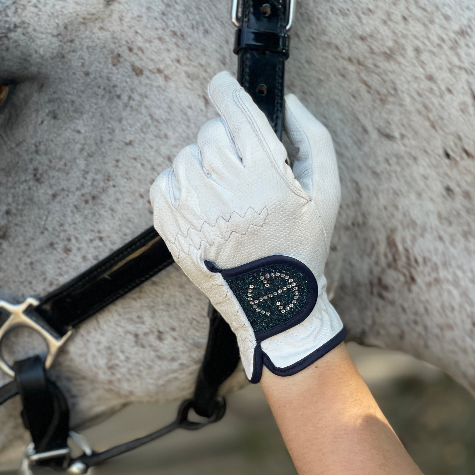 Halter Ego® Competition Gloves - Bermuda Blue Glitter &amp; Crystal Logo