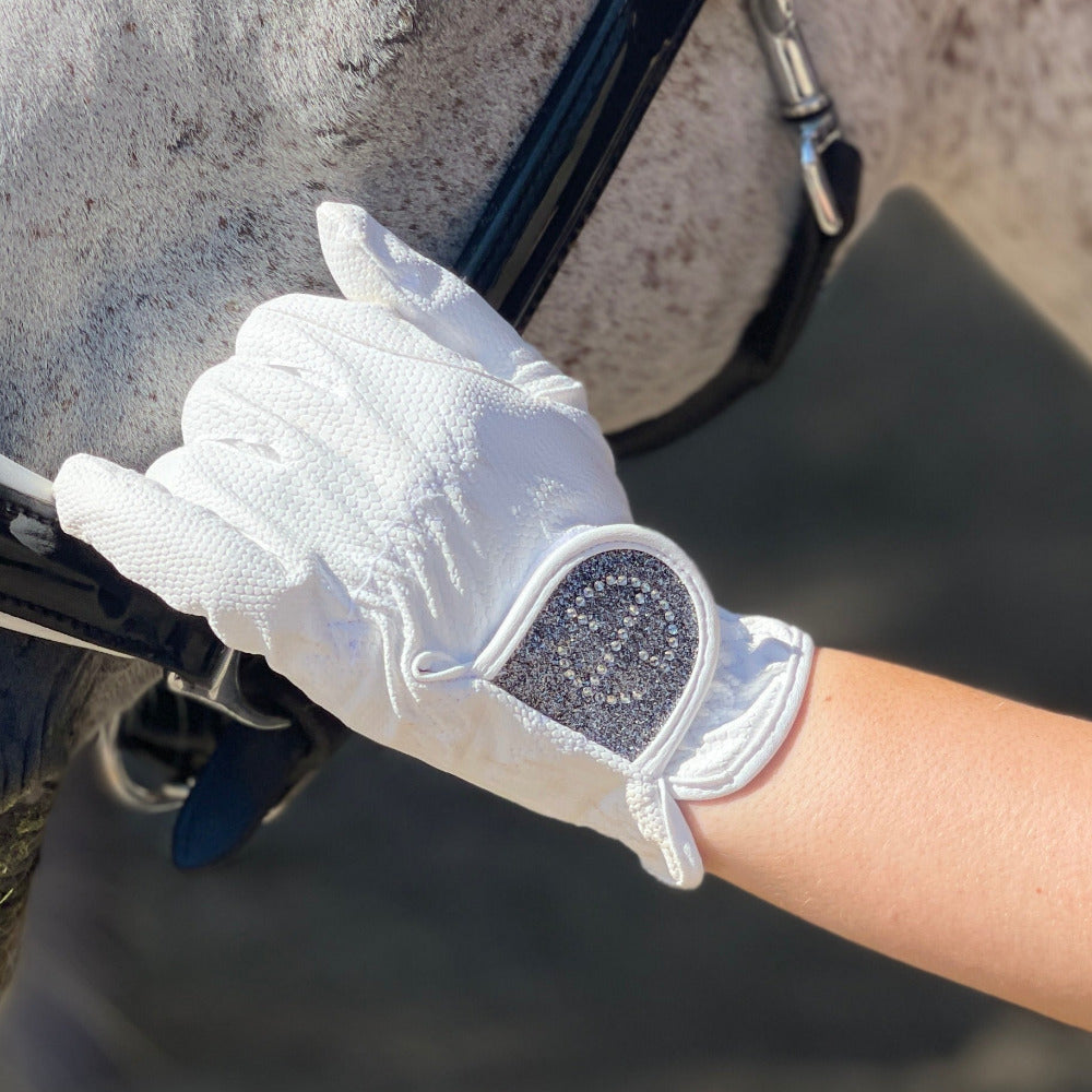 Halter Ego® Competition Gloves - Silver Gray Glitter &amp; Crystal Logo