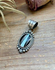 Sterling Silver Black Micarta & Lab Opal Inlay Pendant – Handmade by Artist Shay Pfeiffer