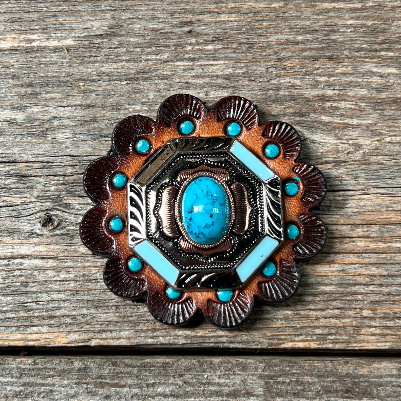 Octagon Turquoise Floral Western Concho W221