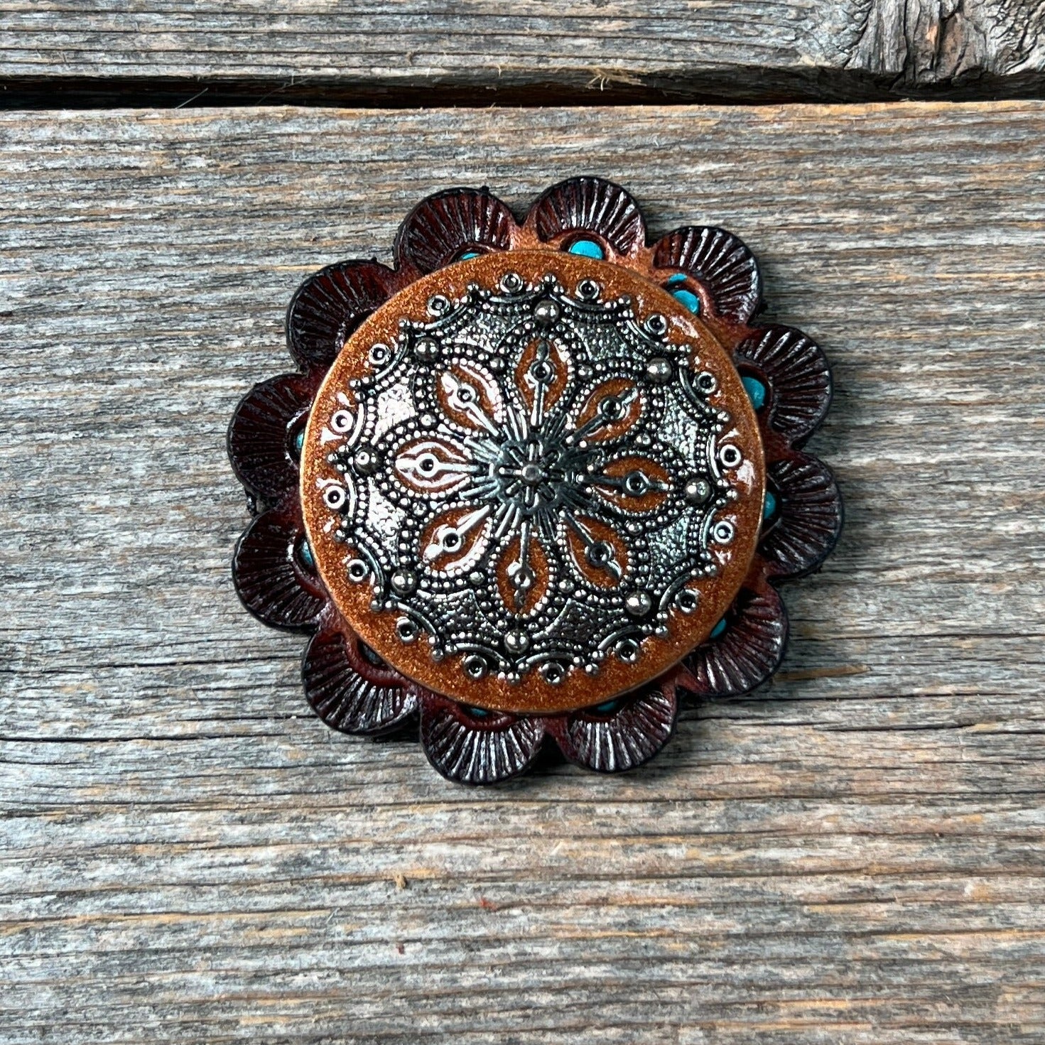 Rust Filigree and Dots Western Concho W233
