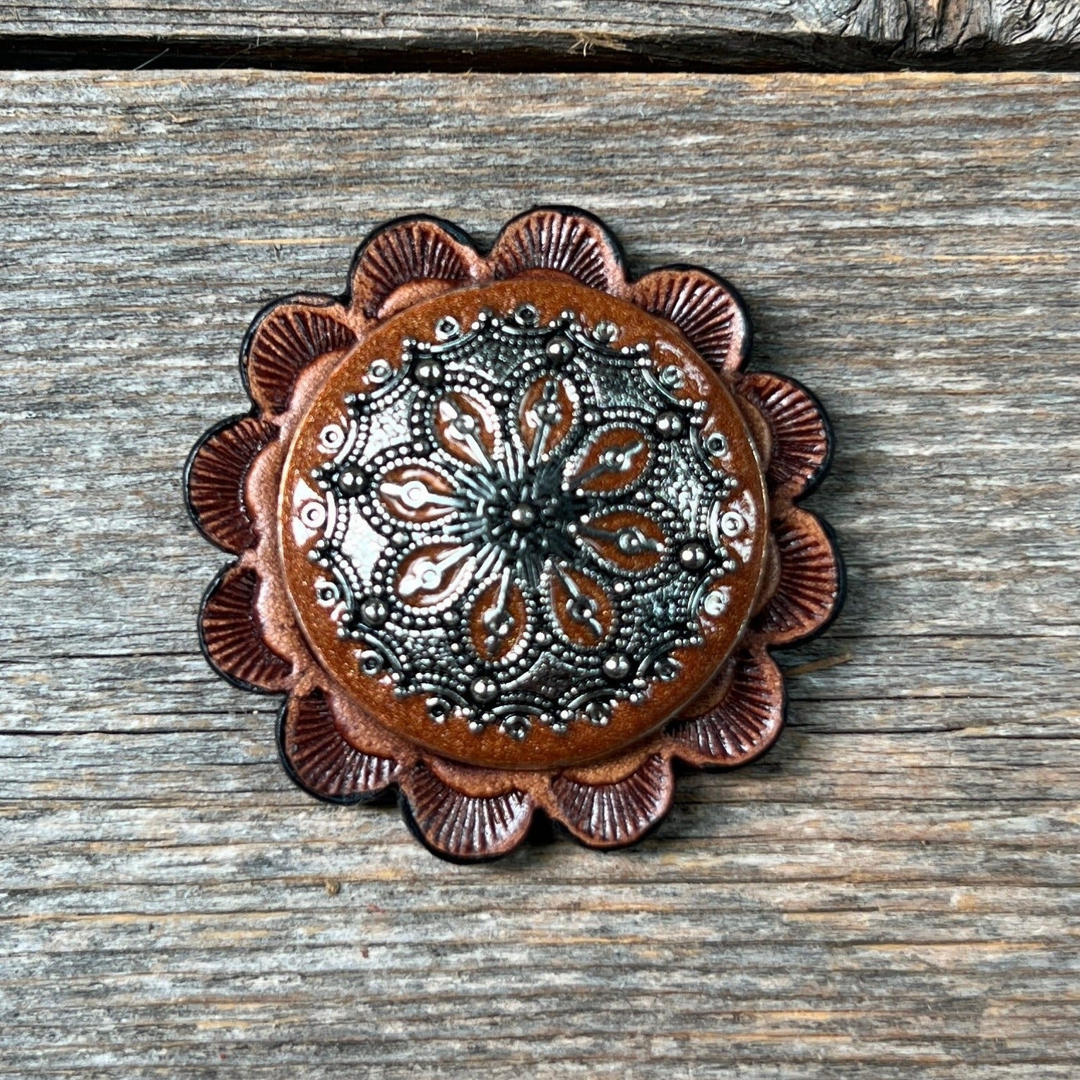 Rust Filigree and Dots Western Concho W233