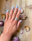 Sterling Silver Hand-Milled Wide Band Sun Ray Stamped Ring – Size 8.5 – Handmade by Artist Jason Ogg