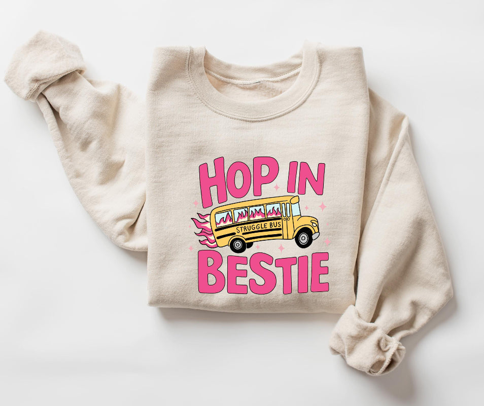 Hop in bestie struggle bus tee &amp; sweatshirt