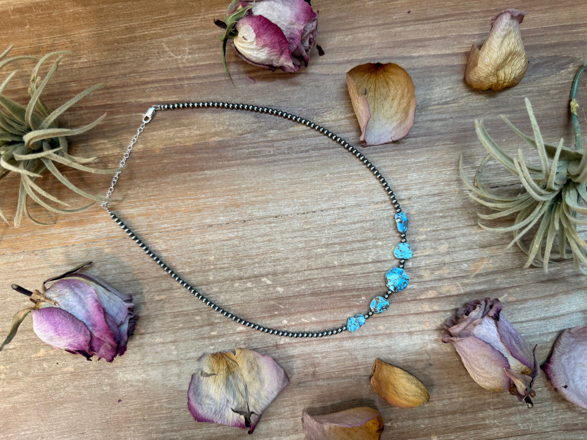 Golden Hills Turquoise &amp; Sterling Silver Pearl Necklace – 16 Inch
