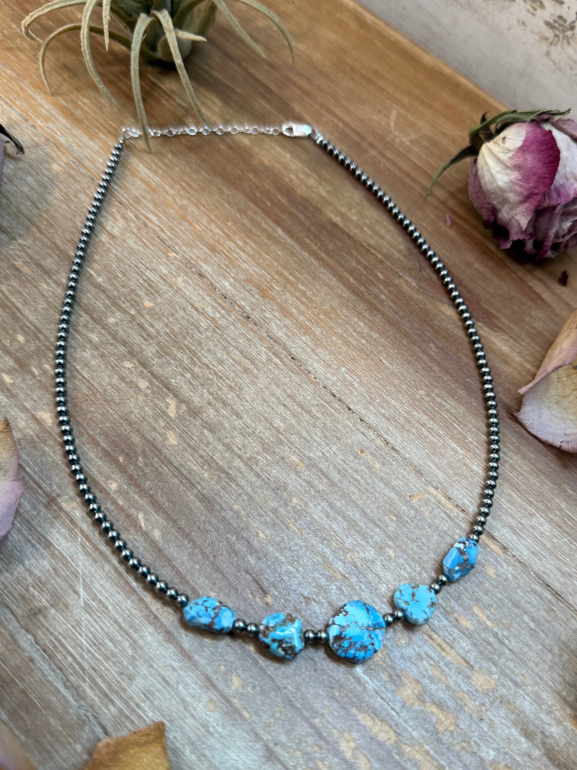 Golden Hills Turquoise &amp; Sterling Silver Pearl Necklace – 16 Inch