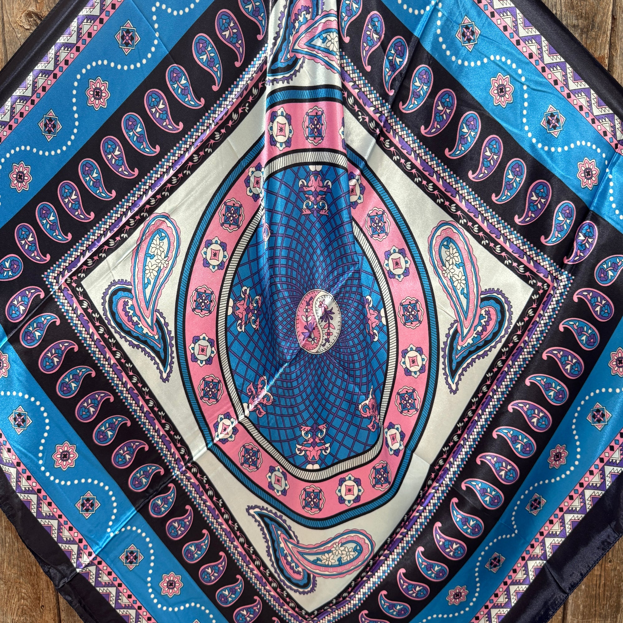 35X35"  Blue/Pink/Purple Paisley Wild Rag / Scarf WR3406X