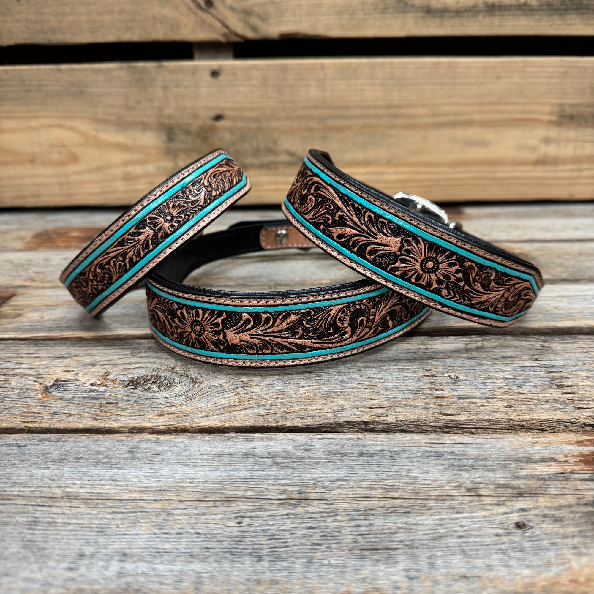 Turquoise Floral Padded Dog Collar 