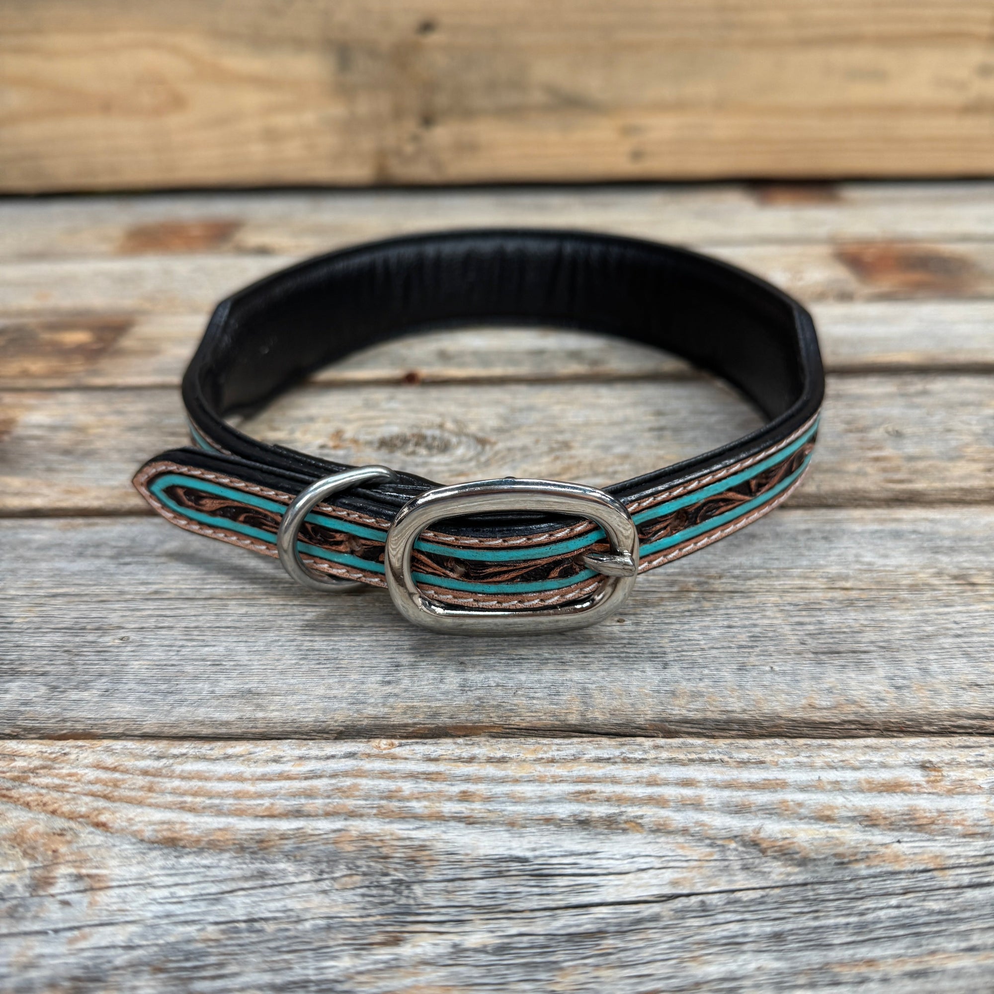 Turquoise Floral Padded Dog Collar 