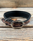 Tooled Red and Brown Leather Beaded Dog Collar 