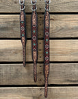 Tooled Red and Brown Leather Beaded Dog Collar 