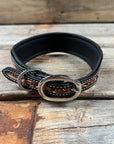 Tooled Turquoise and Black Leather Beaded Dog Collar 