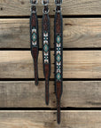 Tooled Turquoise and Gold Leather Beaded Dog Collar 