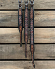 Tooled Peach and Black Leather Beaded Dog Collar 