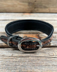 Tooled Peach and Black Leather Beaded Dog Collar 