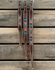 Tooled Peach and Red Leather Beaded Dog Collar 
