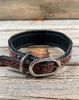 Tooled Green and Brown Leather Beaded Dog Collar 