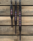 Tooled Red and Blue Leather Beaded Dog Collar 
