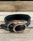 Tooled Red and Blue Leather Beaded Dog Collar 