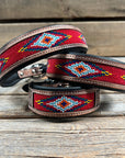 Tooled Red Leather Beaded Dog Collar 
