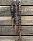 Tooled Brown and Blue Leather Beaded Dog Collar 