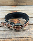 Tooled Brown and Blue Leather Beaded Dog Collar 