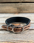 Tooled Yellow Leather Beaded Dog Collar 