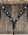 Dark Oil Floral Copper Dot AB One Ear / Breastcollar Tack Set 
